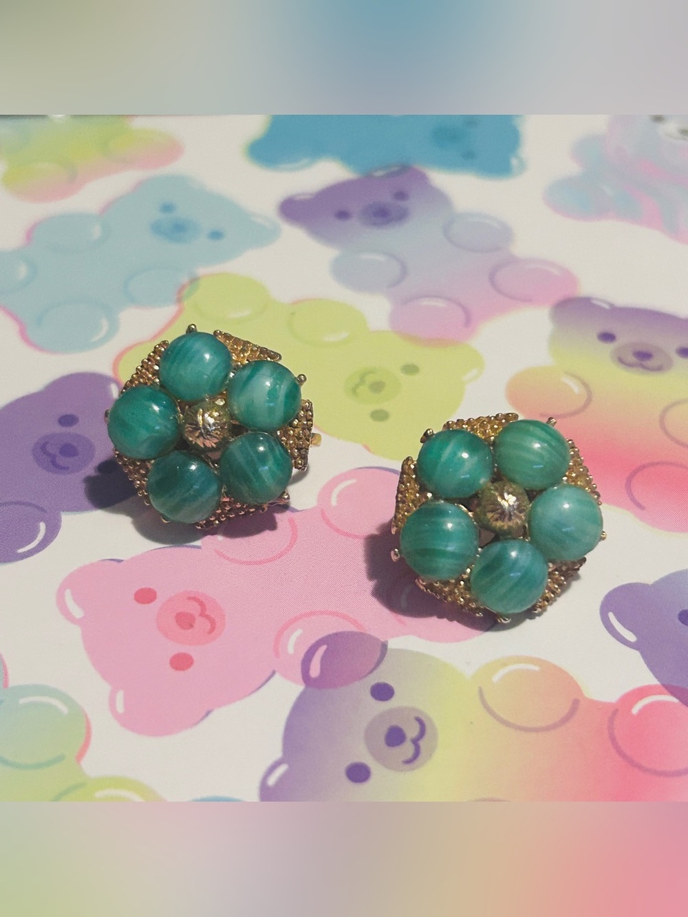 Vintage Park Lane Turquoise Cabochon Clip-On Earrings Gold Tone mad men